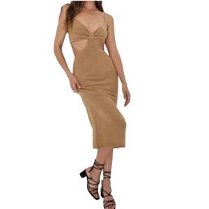 Lulus The Way I Feel Tan Cutout Midi Sweater Dress Size‎ Small, NWT